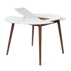 Стол круглый раскладной обеденный BOSCO (Боско) основание бук, столешница мдф, 100*75*100+30см, Белый + Коричневый