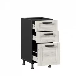 Тумба кухонная 400 с 3 ящиками ЛЮКС (4) Тип 1 Винченца ЛД 234.880.000.067 Черный Дуб Крафт белый