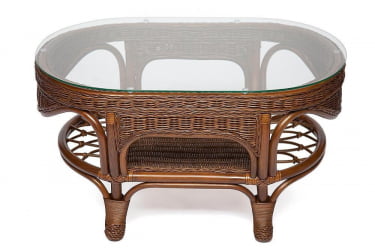 Комплект для отдыха MICHELLE ( стол со стеклом+ диван + 2 кресла + подушки) Pecan Washed (античн. орех), Ткань рубчик, цвет кремовый