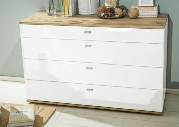 Комод 1200 с 4 ящиками и зеркалом Фиджи 011 Дуб Золотой Белый