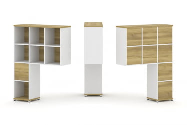 Надставка на стол высокая односторонняя + задняя стенка (8 шт.) + блок с 2-мя ящиками (1 шт.) CONCEPT CN.ONV-002 Дуб Винченцо Белый бриллиант Белый металл