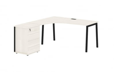 Стол эргономичный с тумбой (левый) EDIS ELCET 1518 L Ясень Траун Черный