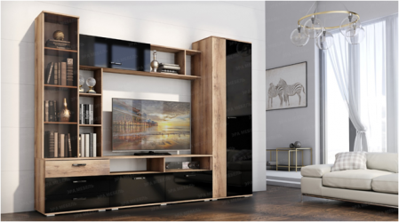 Гостиная Крокус Дуб вотан/Чёрный глянец