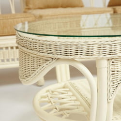 Комплект для отдыха MICHELLE ( стол со стеклом+ диван + 2 кресла + подушки) TCH White (белый), Ткань рубчик, цвет кремовый