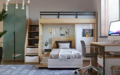 Модульная детская Урбан Урбан №5 Дуб Золотой/Белый/Сумеречный голубой