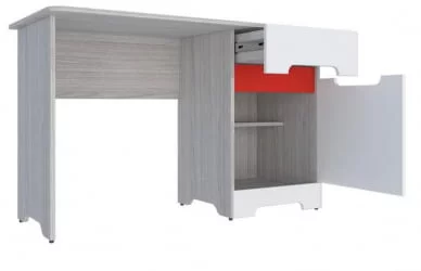 Детский стол Палермо-3 Юниор Белый глянец Ясень шимо светлый Красный