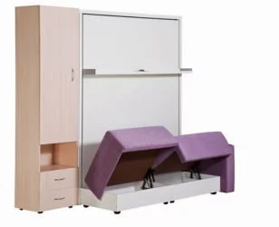 Шкаф-диван-кровать Смарт 1 3-в-1 левый 1400 Белая шагрень