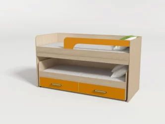 Двухъярусная кровать для детей №11 с ящиками и столами Дуб молочный/Манго