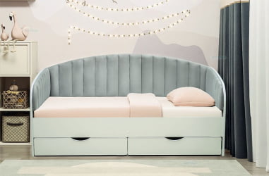 Кровать с продольной мягкой спинкой Софа №12.1 (800х1600) Дуб Сонома светлый Велюр 007