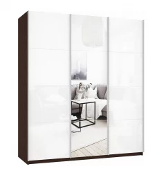 Шкаф-купе трехдверный Прайм 2100 Белое стекло/Зеркало/Белое стекло Венге