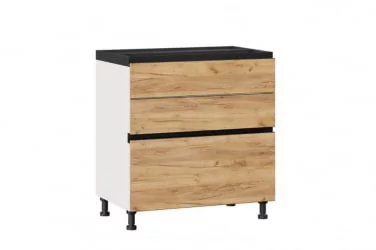 Тумба кухонная 800 с 3 ящиками ЛЮКС (4) Шервуд ЛД 281.800.000.103 Белая Дуб золотой