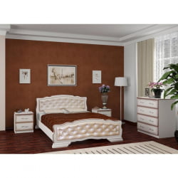 Кровать из массива Карина-10 200х140 Дуб молочный Светлая экокожа