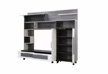 Стенка Элена Лайт 1 Ясень Черный Бодега Белый