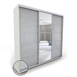 Шкаф-купе 3 двери с зеркалом Акцент-Квадро КЛ 2400х600 Выбеленное дерево