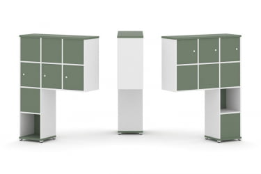 Надставка на стол высокая двухсторонняя + задняя стенка (8 шт.) + распашной фасад (6 шт.) CONCEPT CN.DNV-009 Кобо Белый бриллиант Белый металл