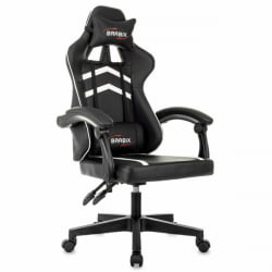 Геймерское кресло BRABIX Shooter GM-123, 2 подушки, экокожа, черное/белое