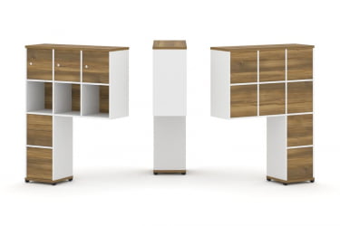 Надставка на стол высокая односторонняя + задняя стенка (8 шт.) + блок с 2-мя ящиками (2 шт.) + распашной фасад (3 шт.) CONCEPT CN.ONV-006 Сандал Янтарный Белый бриллиант Черный  металл