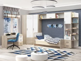 Набор подростковой мебели Эверест 3 Дуб Кронберг/Белый шпон/Плаза Стоун