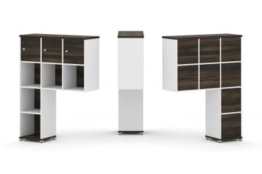 Надставка на стол высокая односторонняя + задняя стенка (8 шт.) + распашной фасад (3 шт.) CONCEPT CN.ONV-003 Дуб Мали Белый бриллиант Белый металл