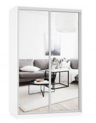 Белый шкаф-купе с зеркалом Экспресс Дуо Экспенс 1400х2400h Белый снег