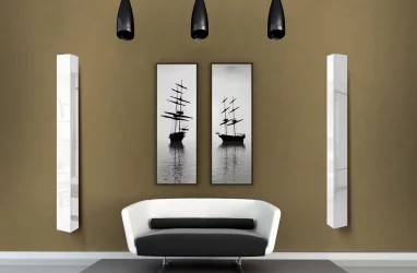 Настенный шкаф в белом глянцевом стекле Иглу Шелф Беленый дуб