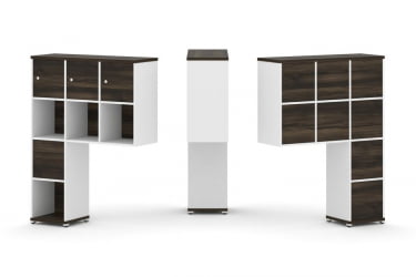 Надставка на стол высокая односторонняя + задняя стенка (8 шт.) + распашной фасад (3 шт.) + блок с 2-мя ящиками (1 шт.) CONCEPT CN.ONV-004 Дуб Мали Белый бриллиант Белый металл