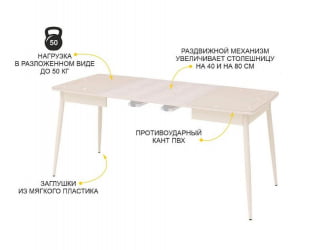Обеденный стол Орфей 39.10 Белый песок-Кена