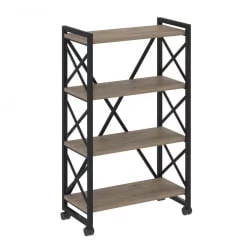 Стеллаж на колесных опорах - 4 полки LOFT  VR.L-MST.K-4.8 Металл черный Тиквуд темный