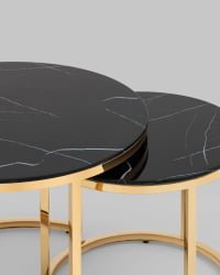 Журнальный столик Селена 60 и 45 см стекло Черный мрамор сталь золото
