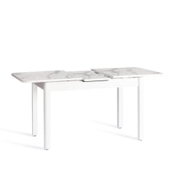 Стол АЛИГЕРЙ ЛДСП/ХПЛ/опора-массив березы , 130 х 75+30 х 75 см, Мрамор светлый/белый / ALIGERY ЛДСП/HPL/опора-массив