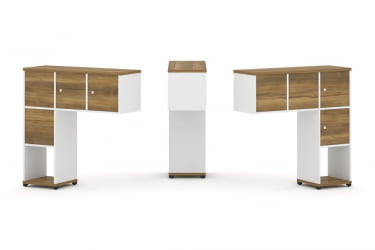 Надставка на стол низкая двухсторонняя + задняя стенка (4 шт.) + распашной фасад (4 шт.) CONCEPT CN.DNN-002 Сандал Янтарный Белый бриллиант Черный металл