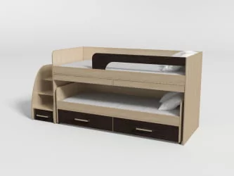 Двухъярусная кровать для детей №11 с ящиками и столами Дуб молочный/Венге