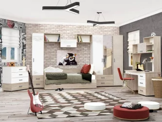 Набор подростковой мебели Эверест 4 Дуб Кронберг/Белый шпон/Плаза Стоун