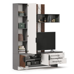 Тумба ТВ комбинированная Вилена ЛД 138.130.000 Оникс Серый/Орех/Монте белый