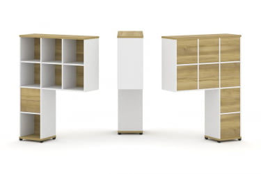 Надставка на стол высокая односторонняя + задняя стенка (8 шт.) + блок с 2-мя ящиками (1 шт.) CONCEPT CN.ONV-002 Дуб Винченцо Белый бриллиант Черный металл