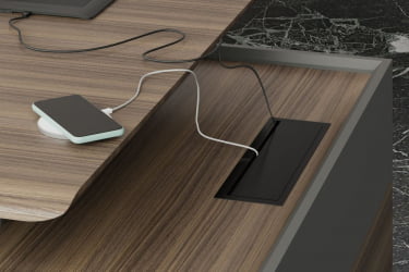 Стол руководителя на опорной тумбе QUARTZ QZ.0101.BW+QZ.0201.BW.GF.R правый