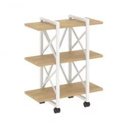 Стеллаж на колесных опорах - 3 полки LOFT  VR.L-MST.K-3.4V Металл белый Тиквуд светлый