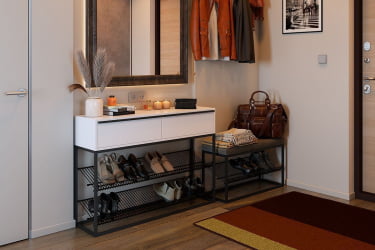 Обувница Крафт 2 ЛМН-02 черный муар/белый / LMN-02