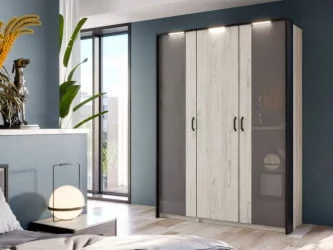 Шкаф четырехстворчатый с комбинированными дверями Техно 13 Дуб Крафт белый Серый шифер