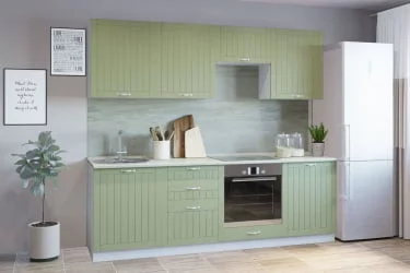 Встроенная кухня 2400 (врезная мойка) древесный супермат фисташка