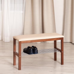 Банкетка BERYL дерево / экокожа, 67*31*49 см, темный орех/бежевый