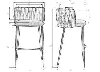 Стул барный DOBRIN EMMA GOLD (светло-серый велюр (135-37))