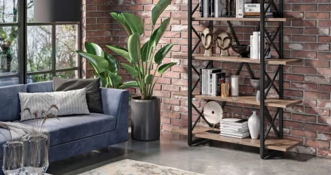 Стеллаж на колесных опорах - 4 полки LOFT  VR.L-MST.K-4.8 Металл черный Дуб Аризона