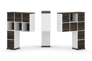Надставка на стол высокая двухсторонняя + задняя стенка (8 шт.) + блок с 1-м ящиком (2 шт.) + распашной фасад (2 шт.) CONCEPT CN.DNV-007 Дуб Мали Белый бриллиант Черный металл