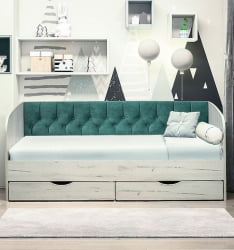 Кровать с продольной мягкой спинкой Софа №13 (800х1900) Ясень Анкор светлый Велюр 729