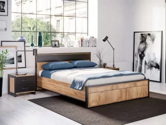 Кровать двуспальная 1600 с тумбами Техно 06 Дуб Золотой Черный