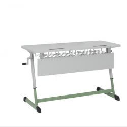 Парта двухместная НОМАД В с ручной регулировкой высоты (рост 4-6) Оливковый/Серый / NOMAD V