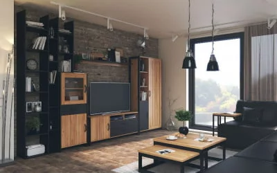 Гостиная Техно №3 Дуб золотой/Чёрный