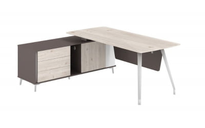 Стол руководителя на опорной тумбе левый Сирио СР.101.ДН.ВФ.Л Дуб Тоскана Вольфрам / Sirio SR.101.DN.WF.L