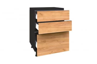 Тумба кухонная 600 с 3 ящиками ЛЮКС (4) Шервуд ЛД 281.580.000.013 Черная Дуб золотой